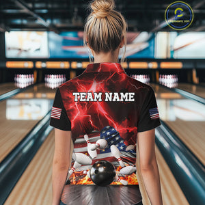 Red Lightning thunder storm American Flag Bowling Shirts For Women Custom Bowling Team League Jerseys NQS10290