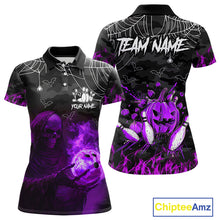 Load image into Gallery viewer, Black Bowling Camo Purple flame Skull Custom Halloween Bowling Shirts For Women, Bowling Team Jerseys NQS10706