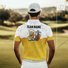 Load image into Gallery viewer, Custom White And Yellow Funny Beer Golf Polo Shirts For Men, Funny Beer Glass Mens Golf Outfit NQS10919