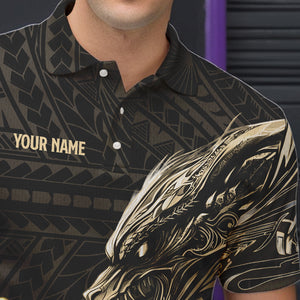 Black and Gold Dragon Tribal Bowling Polo, 1/4 Zip Shirts For Men Custom Retro Bowling Team Jerseys NQS9591