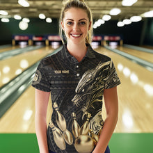 Load image into Gallery viewer, Black and Gold Dragon Tribal Bowling Polo, 1/4 Zip Shirts For Women Custom Retro Bowling Team Jerseys NQS9591
