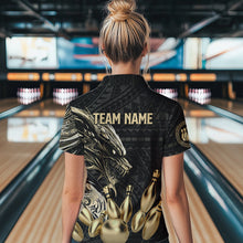 Load image into Gallery viewer, Black and Gold Dragon Tribal Bowling Polo, 1/4 Zip Shirts For Women Custom Retro Bowling Team Jerseys NQS9591