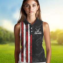 Load image into Gallery viewer, Black Camo American Flag Womens golf shirts sleeveless custom Patriotic golf outfit Team ladies Jersey NQS9727