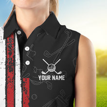 Load image into Gallery viewer, Black Camo American Flag Womens golf shirts sleeveless custom Patriotic golf outfit Team ladies Jersey NQS9727