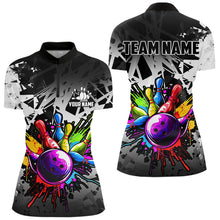 Load image into Gallery viewer, Colorful bowling jersey Polo, 1/4 Zip Shirt for Women Custom Bowling Team shirts for bowler| White NQS9729