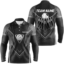Load image into Gallery viewer, Black Hexagon pattern bowling ball and pins Mens bowling shirts custom Team bowling league jerseys NQS8328