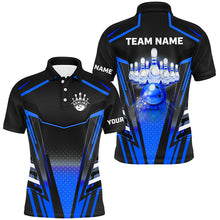 Load image into Gallery viewer, Men bowling Polo, Quarter Zip shirts Custom black &amp; blue Bowling ball pins Team Jersey bowling apparel NQS8522