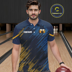 Blue and Yellow Pattern Bowling Shirt For Men Custom Here For The Beer Funny Bowling Tournament Shirt NQS10717