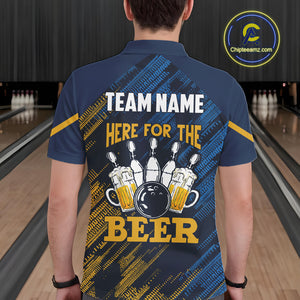 Blue and Yellow Pattern Bowling Shirt For Men Custom Here For The Beer Funny Bowling Tournament Shirt NQS10717