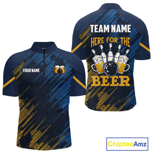 Blue and Yellow Pattern Bowling Shirt For Men Custom Here For The Beer Funny Bowling Tournament Shirt NQS10717
