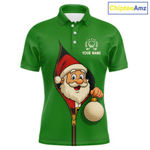 Load image into Gallery viewer, Green Christmas Funny Santa Golf Polo Shirts For Men Custom Xmas Mens Golf Attire, Christmas gifts NQS10927