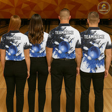 Load image into Gallery viewer, Black and White Men Bowling Polo, Quarter Zip Shirt Custom bowling jersey, mens bowling outfit | Blue NQS11305