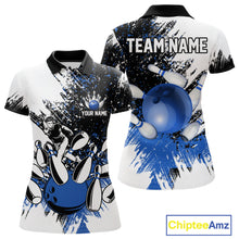 Load image into Gallery viewer, Black &amp; White Women Bowling Polo, 1/4 Zip Shirts Custom bowling jersey, girls bowling outfit | Blue NQS11305