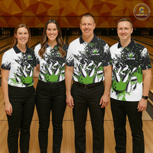 Load image into Gallery viewer, Black &amp; White Women Bowling Polo, 1/4 Zip Shirts Custom bowling jersey, girls bowling outfit | Green NQS11306