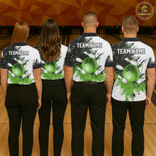 Load image into Gallery viewer, Black &amp; White Women Bowling Polo, 1/4 Zip Shirts Custom bowling jersey, girls bowling outfit | Green NQS11306