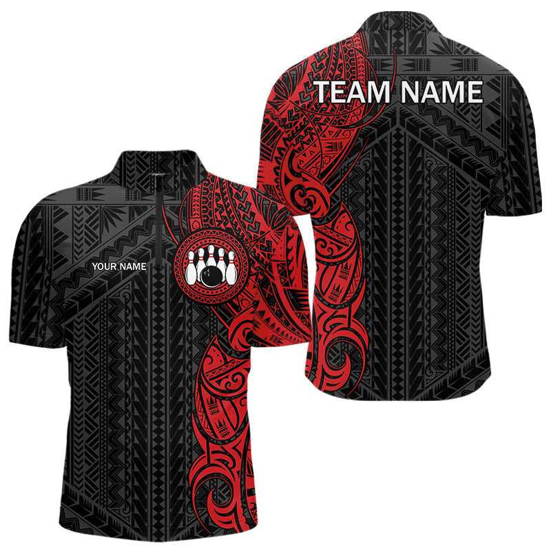 Black and Red Tribal pattern Mens Bowling Shirts Custom Bowling outfit men Team bowling league jersey NQS9738