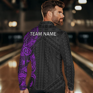 Black and Purple Tribal pattern Men Bowling Shirt Custom Bowling outfit men Team bowling league jersey NQS9740