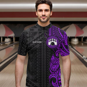 Black and Purple Tribal pattern Men Bowling Shirt Custom Bowling outfit men Team bowling league jersey NQS9740