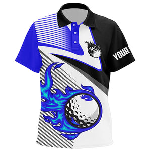 Kid golf polo shirts custom flame golf ball fire golf apparel for ladies, unique golf gifts | Blue NQS7520