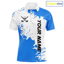 Load image into Gallery viewer, Blue and White Mens Golf polo shirts Custom team golf outfit, Personalized golf attire for men NQS11316