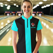 Load image into Gallery viewer, Personalized Cyan Blue and Black Retro Bowling Shirts For Women custom vintage bowling team jerseys NQS9599