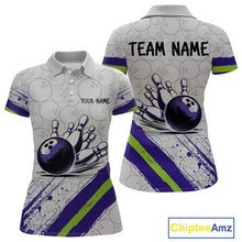 Load image into Gallery viewer, Purple and Green Bowling Camo Women Polo, 1/4 Zip Shirt Custom Team bowling jersey gift for bowlers NQS10008