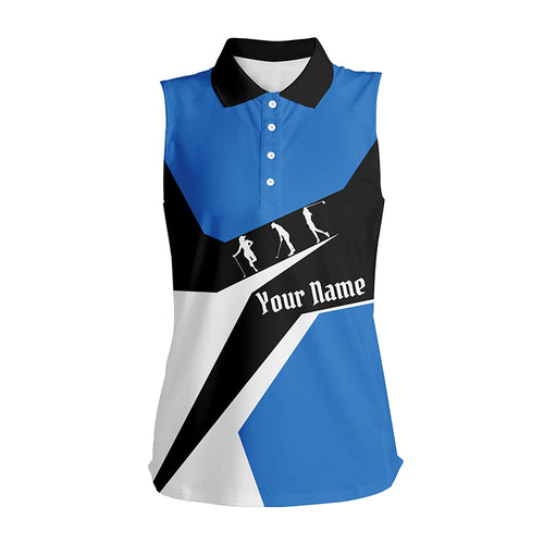 Blue, white and black Womens sleeveless polo shirt custom golf sport team polo shirts, ladie golf tops NQS6209