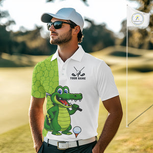 Green and White Funny Alligator Golf Polo Shirt For Men Custom men's golf apparel funny golf gifts NQS10738