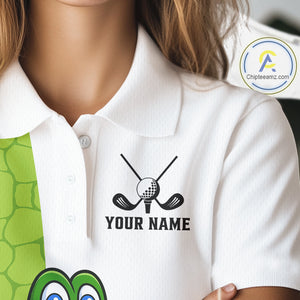 Green & White Funny Alligator Golf Polo Shirt For Women Custom ladies's golf apparel funny golf gifts NQS10738