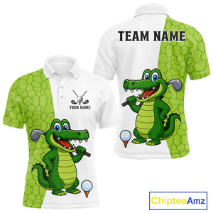 Green and White Funny Alligator Golf Polo Shirt For Men Custom men's golf apparel funny golf gifts NQS10738