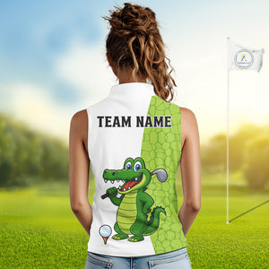 Green & White Funny Alligator Women Sleeveless Polo Shirt Custom ladies's golf apparel golf gifts NQS10738