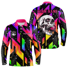 Load image into Gallery viewer, Colorful Black Skull Bowling Polo, 1/4 zip shirts for men Custom Team Bowling Jersey, gift for bowlers NQS9021