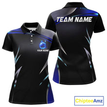 Load image into Gallery viewer, Black and blue Bowling Polo, Quarter Zip Shirts for Women Custom Team bowling shirts with flames NQS11531