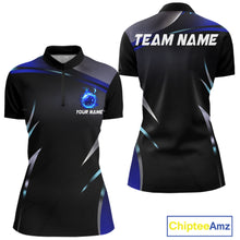 Load image into Gallery viewer, Black and blue Bowling Polo, Quarter Zip Shirts for Women Custom Team bowling shirts with flames NQS11531