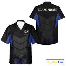 Load image into Gallery viewer, Navy blue and Black Bowling Hawaiian Shirt Custom Team bowling button up jerseys NQS11532