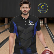 Load image into Gallery viewer, Navy blue and Black Mens Bowling Jerseys Custom Team bowling polo shirts for men, bowling zip jerseys NQS11532
