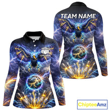Load image into Gallery viewer, Custom Blue Lightning Thunder Eagle Bowling team shirts For Women, Bowling jersey gift for bowlers NQS11537