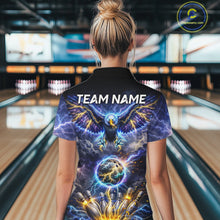 Load image into Gallery viewer, Custom Blue Lightning Thunder Eagle Bowling team shirts For Women, Bowling jersey gift for bowlers NQS11537
