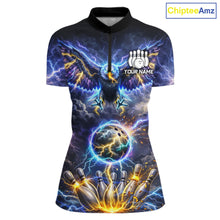 Load image into Gallery viewer, Custom Blue Lightning Thunder Eagle Bowling team shirts For Women, Bowling jersey gift for bowlers NQS11537