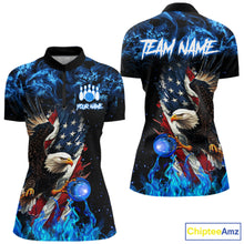 Load image into Gallery viewer, Blue Flame American Flag Eagle bowling shirts for Women Custom Bowling Team Jersey, gift for Bowler NQS9606