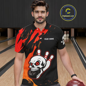 Black and Red Skull Bowling Shirts for Men Custom Team bowling jersey, gift for bowlers NQS10014