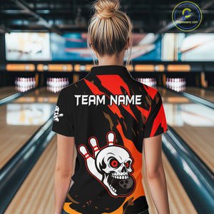 Black and Red Skull Bowling Shirts for Women Custom Team bowling jersey, gift for bowlers NQS10014