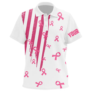 Personalized white golf polos shirt for Kid pink ribbon breast cancer awareness Kid golf top NQS7913