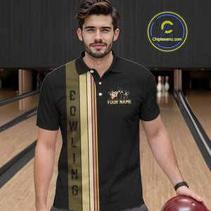 Black and Retro Bowling Polo, Quarter Zip Shirts for Men Custom Team Bowling League Jerseys NQS10745
