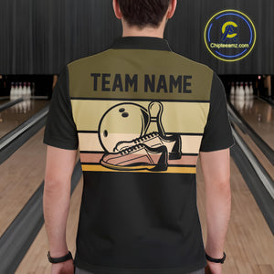 Black and Retro Bowling Polo, Quarter Zip Shirts for Men Custom Team Bowling League Jerseys NQS10745