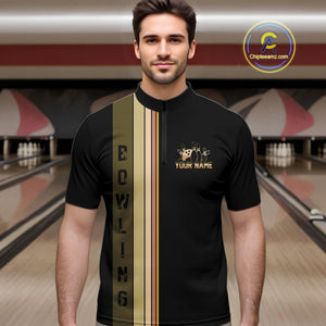 Black and Retro Bowling Polo, Quarter Zip Shirts for Men Custom Team Bowling League Jerseys NQS10745