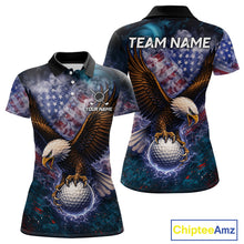 Load image into Gallery viewer, Smoke American Flag Eagle Women golf polo shirt Custom patriotic golf outfit ladies, unique golf gift NQS11541