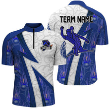 Load image into Gallery viewer, Custom Bowling Polo, Quarter Zip Shirt For Men blue flame camo Bowling shirts, Bowling Team jerseys NQS7937
