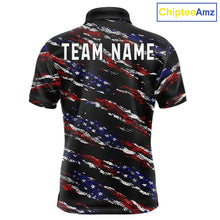 Load image into Gallery viewer, Black American Flag pattern Golf Polo shirts for men custom mens patriotic golf shirts, golfer gifts NQS11553