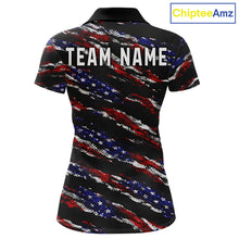 Load image into Gallery viewer, Black American Flag pattern Golf Polo shirts for Women custom ladies patriotic golf shirts NQS11553